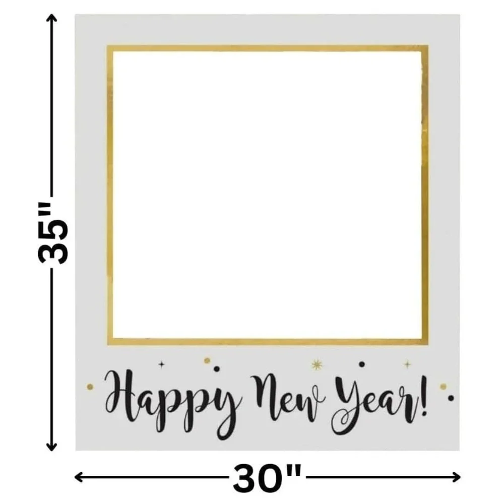 Happy New Year Photo Booth Frame Prop Gold White Black‎ NYE Party Decor 35x30